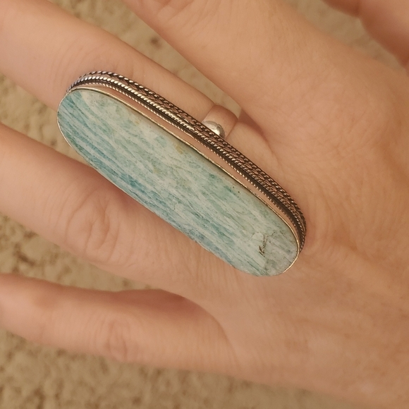 New Huge Amazonite 925 Silver Statement Ring. - Picture 11 of 16